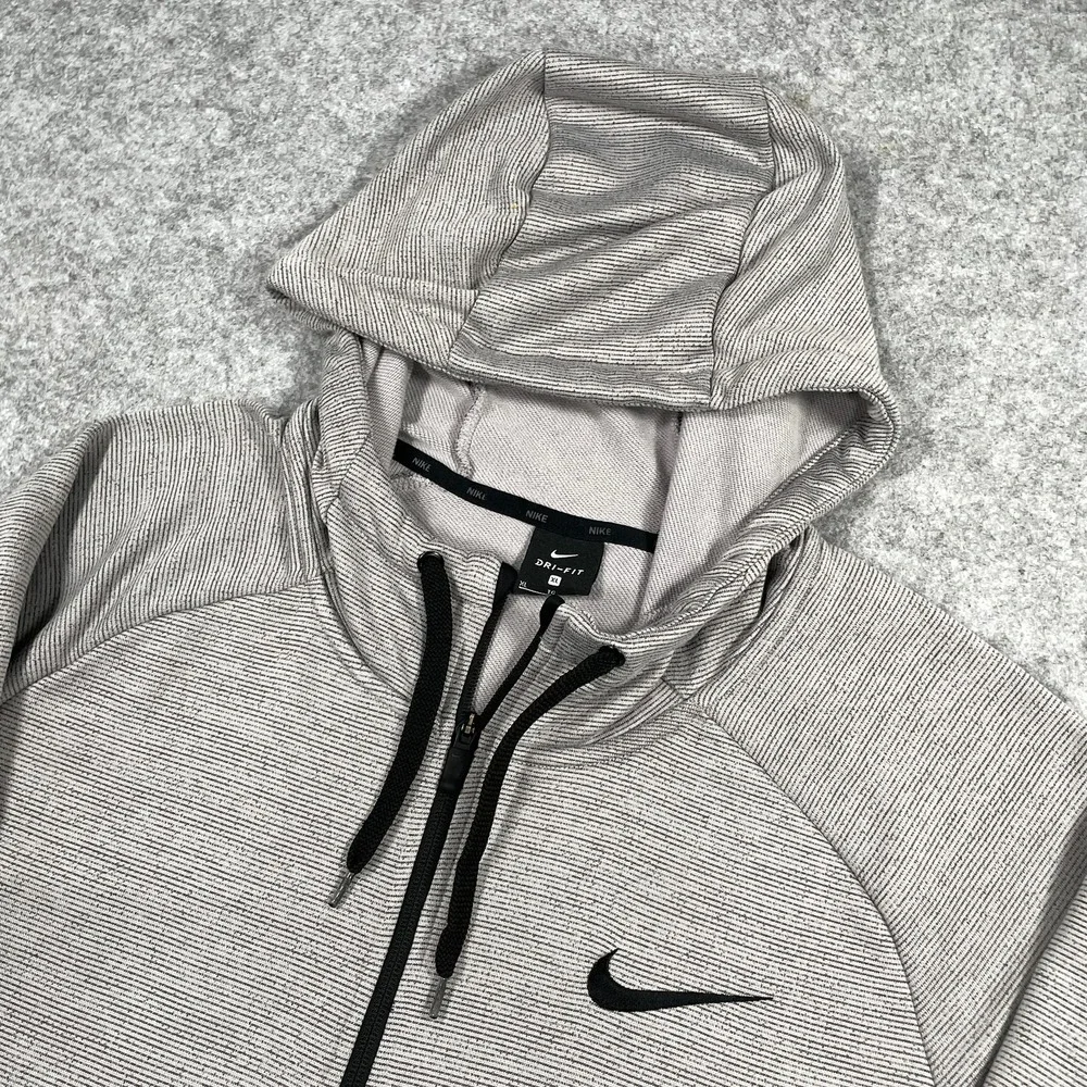 Nike Mens Full Zip Hoodie XL Gray Dri-FIT Striped Performance Activewear
